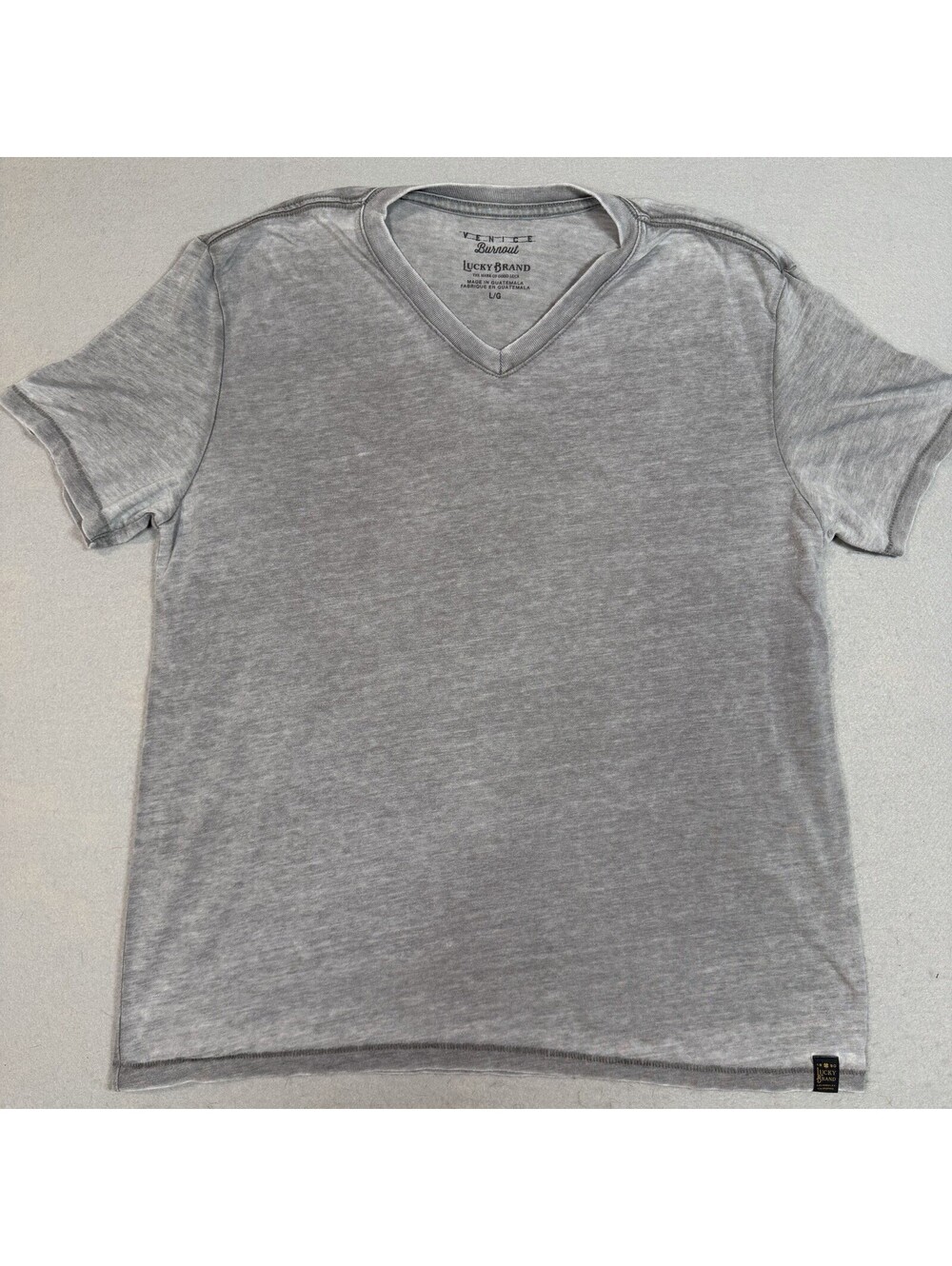 Lucky Brand Venice Burnout Shirt Mens Large Heathered Gray Short Sleeve V-Neck